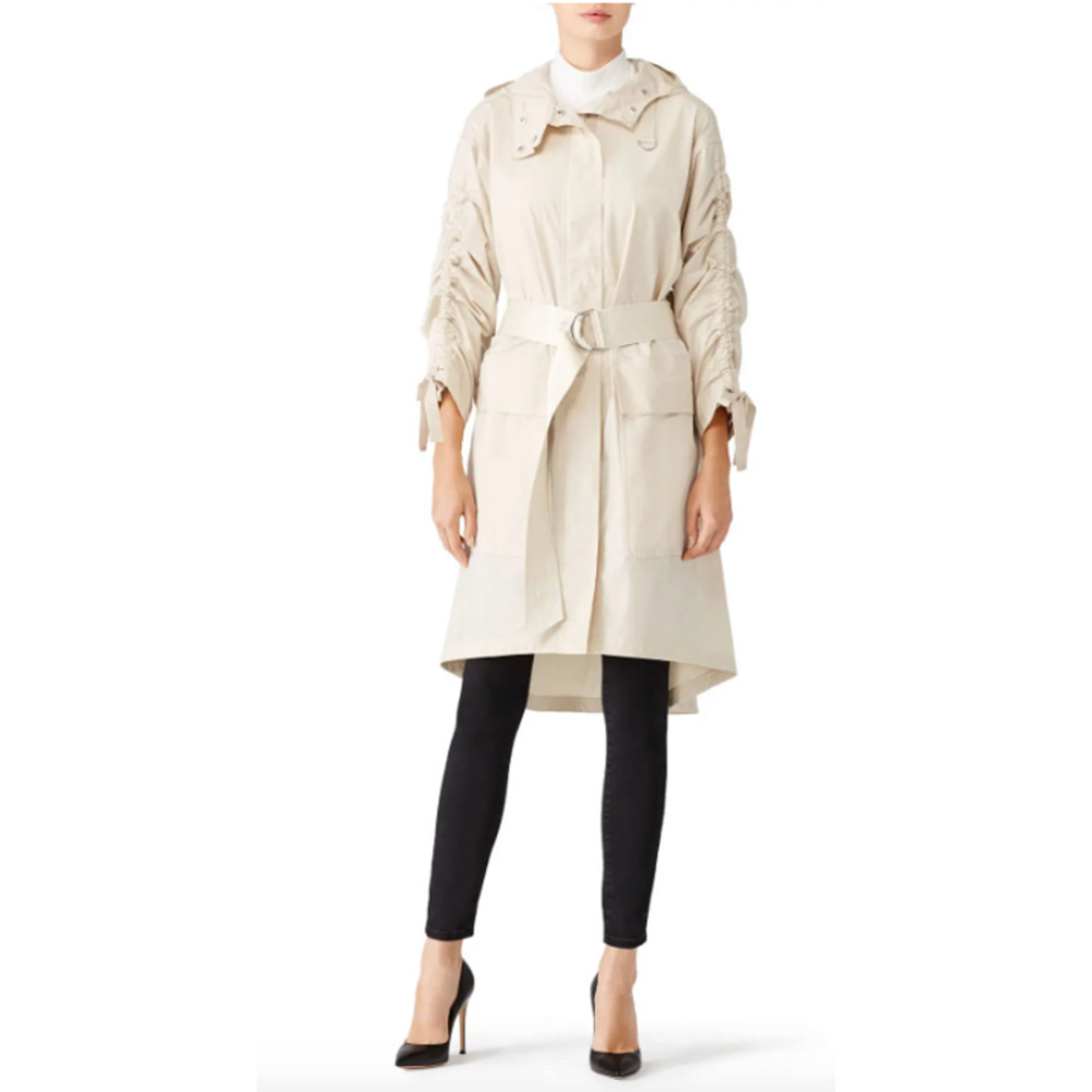 Elizabeth and‎ James Bowery Oversized Hooded Trench Coat, Light Beige, Size XS